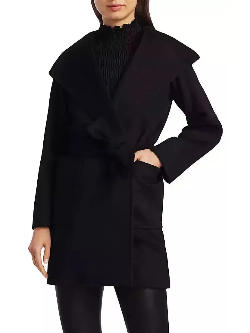 Belted Hooded Midi Coat in Black