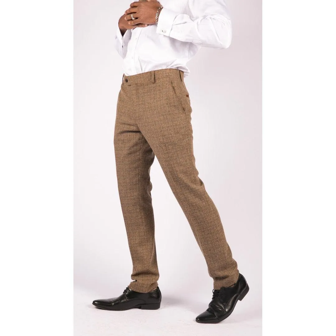 Mens Trousers Tweed Check Vintage Retro Peaky Blinders Tailored Fit 1920s